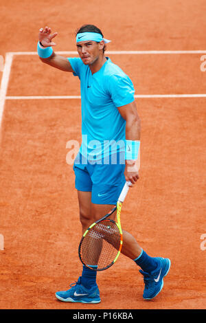 Rafael Nadal (ESP), 10. Juni 2018 - Tennis: Rafael Nadal aus Spanien während der Herren Einzel Finale der French Open Tennis Turnier gegen Dominic Thiem von Österreich bei der Roland Garros in Paris, Frankreich. (Foto von Lba) Stockfoto