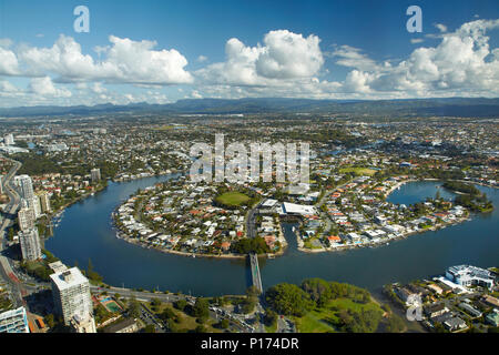 Nerang River gesehen von Q1 Wolkenkratzer, Surfers Paradise, Gold Coast, Queensland, Australien Stockfoto