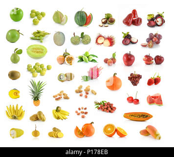 Sammlung von Obst auf weißem Hintergrund Stockfoto
