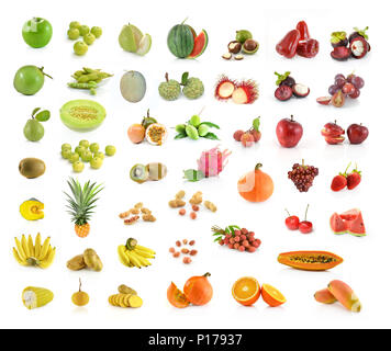 Sammlung von Obst auf weißem Hintergrund Stockfoto