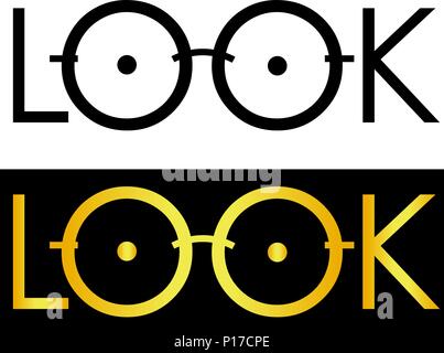 Gläser im Text, Wort Glas minimalistischen Logo Stock Vektor