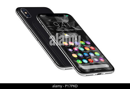 Perspektive Smartphones mit Material design Flachbild UI-Vorder- und Rückseite eines über dem anderen. Android Handy Konzept. Stockfoto