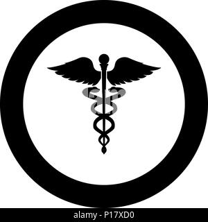 Caduceus Gesundheit Symbol Asclepius's Zauberstab das Symbol Farbe Schwarz im Kreis runde Vektor I Stock Vektor