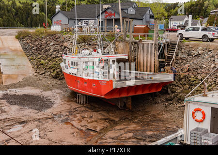 Alma, New Brunswick Hummer Boote bei Ebbe. Stockfoto