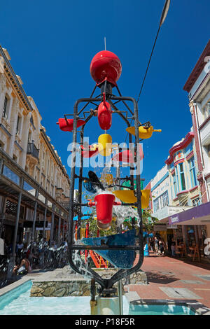 Eimer-Brunnen, Cuba Street Mall, Wellington, Nordinsel, Neuseeland Stockfoto