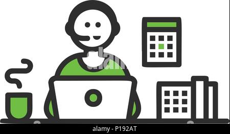 Support Center liner Symbol, customer support service Banner. Einfache Linie Design auf weißem Hintergrund für Unternehmen. Stock Vektor