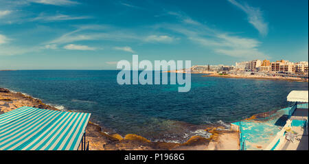 Saint Paul's Bay bunte Panorama von Bugibba, Malta, EU Stockfoto