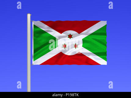 Flagge Burundi, Binnenstaat in Ostafrika, die Hauptstadt ist die Stadt von Bujumbura, 1802 von Burundi, Binnenstaat in Ostafrika, Hauptstadt ich Stockfoto