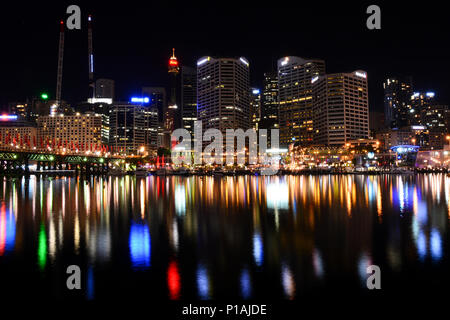 Darling Harbour in der Nacht Zeit, Sydney, Australien Stockfoto