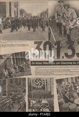 BERLIN, DEUTSCHLAND - 16 April 1939: Reproduktion von Magazin Seite zeigt Adolf Hitler eine andere Bilder aus dem nationalsozialistischen Deutschland. Stockfoto