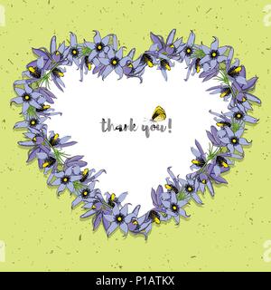 Vintage floral herzförmigen Rahmen gezeichnet. Mit Gelben grunge Hintergrund. Stock Vektor