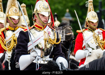 Der Oberst Überprüfung am Samstag, den 2. Juni 2018 in der Mall/Buckingham Palace, London statt. Bild: Mitglieder der Rettungsschwimmer, die der souveränen Escort warten Sie vor dem Buckingham Palace. Bild von Julie Edwards. Stockfoto