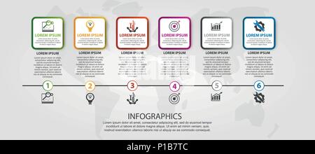 Vektor moderne 3D-Abbildung. Eine Infografik Vorlage mit 6 Schritten und ein Bild von sechs Plätze. Verwenden Sie für geschäftliche Präsentationen, Bildung, Web Design Stock Vektor