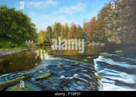 Fluss Ayr Scotand Original Oil Painting Stockfoto