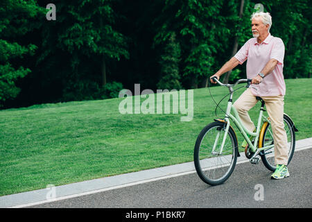 Älterer Mann mit einem Fahrrad, aktive Erholung Stockfoto