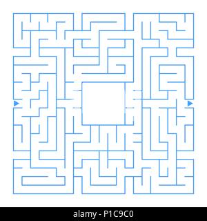 Abstrakte square isoliert Labyrinth. Blaue Farbe auf weißem Hintergrund. Ein interessantes Spiel für Kinder und Erwachsene. Einfache flache Vector Illustration. Stock Vektor