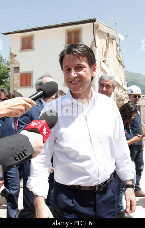 Giuseppe Conte Roma 11/06/2018. Il neo nominato Premier visita le Zone colpite Dal terremoto del 2016. Rom vom 11. Juni. Der italienische Ministerpräsident besucht die Dörfer durch das Erdbeben 2016. Foto Samantha Zucchi Insidefoto Stockfoto