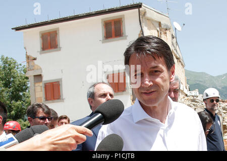 Giuseppe Conte Roma 11/06/2018. Il neo nominato Premier visita le Zone colpite Dal terremoto del 2016. Rom vom 11. Juni. Der italienische Ministerpräsident besucht die Dörfer durch das Erdbeben 2016. Foto Samantha Zucchi Insidefoto Stockfoto