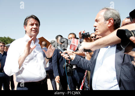 Giuseppe Conte Roma 11/06/2018. Il neo nominato Premier visita le Zone colpite Dal terremoto del 2016. Rom vom 11. Juni. Der italienische Ministerpräsident besucht die Dörfer durch das Erdbeben 2016. Foto Samantha Zucchi Insidefoto Stockfoto