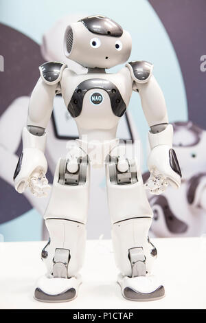 Hannover, Deutschland. Juni 2018. CEBIT 2018, internationale Computer expo und Europe's Business Festival for Innovation and Digitalisierung: NAO 6, interaktiver humanoider Roboter der Firma SoftBank Robotics. Vermerk: Christian Lademann Stockfoto