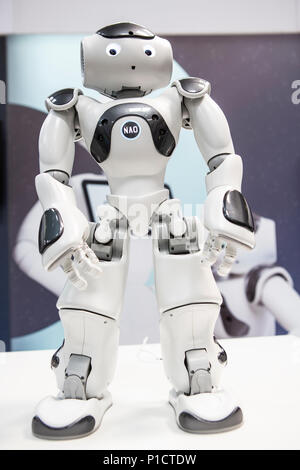 Hannover, Deutschland. Juni 2018. CEBIT 2018, internationale Computer expo und Europe's Business Festival for Innovation and Digitalisierung: NAO 6, interaktiver humanoider Roboter der Firma SoftBank Robotics. Vermerk: Christian Lademann Stockfoto