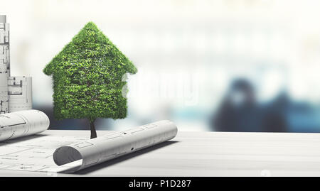 Grün und Ökologie Haus mit Gebäuden Projekte, 3D-Rendering illustration Stockfoto