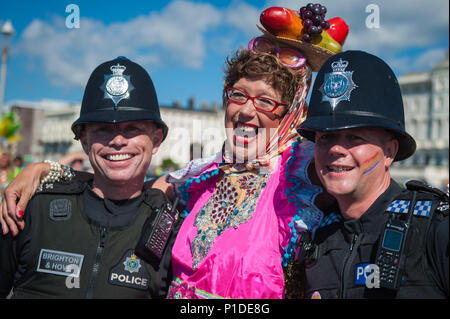 Brighton, East Sussex, 6. August 2016. Tausende von Menschen in den Straßen von Brighton, um zu helfen, die größten Pride Festival in Großbritannien feiern, mit Stockfoto