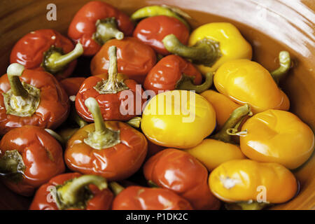 Paprika in Öl, Detail von rohem Gemüse, gesunde Lebensmittel Stockfoto