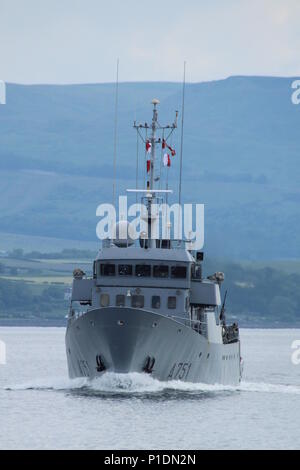 FS Lynx (A 751), ein Leopard Schulung Schiff von der Französischen Marine betrieben, vorbei an Greenock nach einem zahlenden Kurz nach Glasgow zu besuchen. Stockfoto