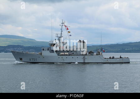 FS Lynx (A 751), ein Leopard Schulung Schiff von der Französischen Marine betrieben, vorbei an Greenock nach einem zahlenden Kurz nach Glasgow zu besuchen. Stockfoto