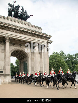 Die Königinnen Household Cavalry Wellington Arch London UK Stockfoto