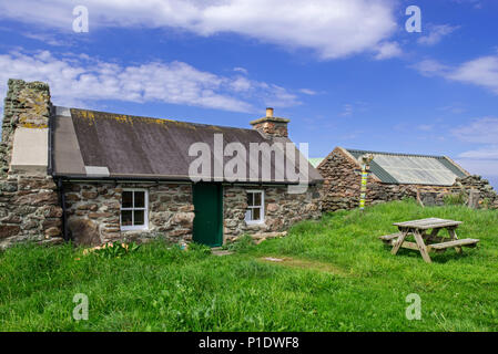 Johnnie Vorstellungen camping böd, Geburtsort von John Williamson in Hamnavoe bei Eshaness in Northmavine, Shetlandinseln, Schottland, Großbritannien Stockfoto