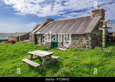 Johnnie Vorstellungen camping böd, Geburtsort von John Williamson in Hamnavoe bei Eshaness in Northmavine, Shetlandinseln, Schottland, Großbritannien Stockfoto