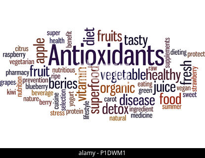 Antioxidantien, Word cloud Konzept auf weißem Hintergrund. Stockfoto