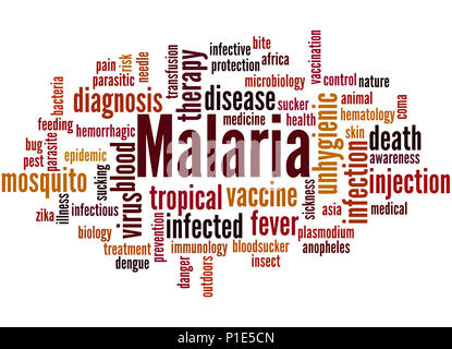 Malaria, Word cloud Konzept auf weißem Hintergrund. Stockfoto
