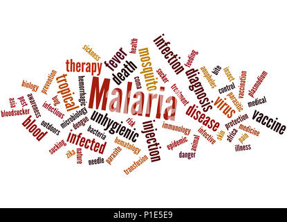 Malaria, Word cloud Konzept auf weißem Hintergrund. Stockfoto