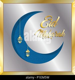 Eid Mubarak Grußkarte mit Silber und mit Gold. Mit Halbmond. Alle Objekte sind in verschiedenen Schichten und der Text -Typen benötigen keine Schriftart. Stock Vektor