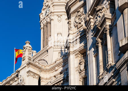 Architektonisches detail Plaza de La Cibeles, Madrid, Spanien. Stockfoto