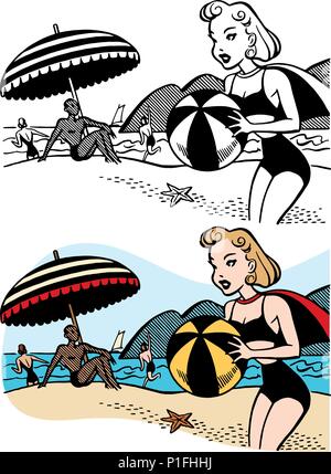 Eine Gruppe von Menschen genießen Sie einen unterhaltsamen Tag am Strand im Urlaub. Stock Vektor