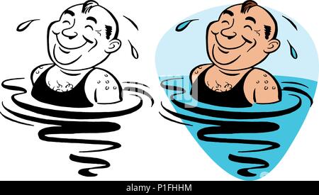 Ein Mann genießt ein Bad im Wasser. Stock Vektor