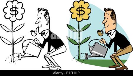 Ein Mann Wasser seine wachsende Investitionen. Stock Vektor