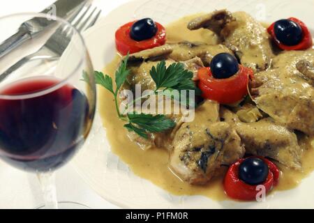 Santander; Restaurante Bodega El Riojano'; Plato escabeche de codornices. Stockfoto