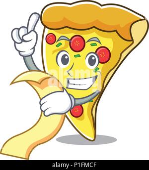 Mit Menü pizza Maskottchen Karikatur Stock Vektor