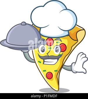 Koch mit essen Pizza Maskottchen Karikatur Stock Vektor