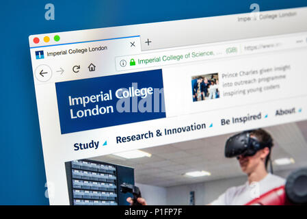 LONDON, UK, 17. Mai 2018: Die Homepage der offiziellen Website des Imperial College London - eine öffentliche Forschungseinrichtung Universität in London, am 17. Stockfoto