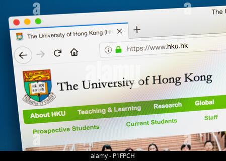 LONDON, Großbritannien - 17.Mai 2018: Die Homepage der offiziellen Website für die Universität von Hongkong - eine öffentliche Forschungseinrichtung Universität in Pokfulam, H Stockfoto