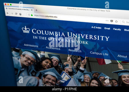 LONDON, Großbritannien - 17.Mai 2018: Die Homepage der offiziellen Website der Columbia University - ein eigenes Ivy League Forschung Universität in Upper Manhattan Stockfoto