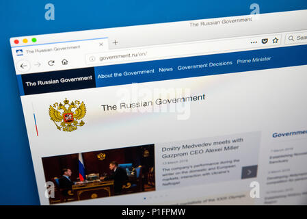 LONDON, UK, 29. MÄRZ 2018: Die Homepage der offiziellen Website der Regierung von Russland, am 29. März 2018. Stockfoto