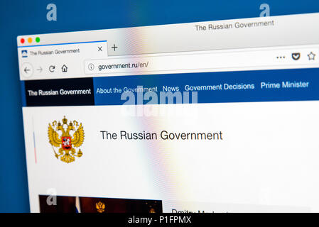 LONDON, UK, 29. MÄRZ 2018: Die Homepage der offiziellen Website der Regierung von Russland, am 29. März 2018. Stockfoto