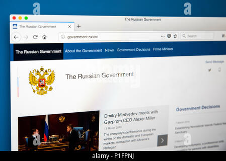 LONDON, UK, 29. MÄRZ 2018: Die Homepage der offiziellen Website der Regierung von Russland, am 29. März 2018. Stockfoto